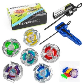 Cxdhzlx BX Bey Battling Spinning Top Set, BX Gyro Gaming Toys, BX Burst Tops, BX Launchers Grip Starter, Combat Battling Game, BX Handle, Greats Gift for Boys (C: 6 BX Gyro Tops)