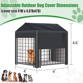 RUIHONG Outdoor Dog Kennel Cover 4'Dx4'Wx4.6'H Black Heavy-Duty Waterproof Dog Kennels Cover - Length-Adjustable Large Dog Kennel Covers （Cover Only）