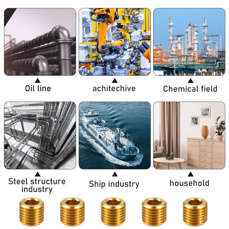 5 PCS 1/4" NPT Male Pipe Plug Fitting Set Brass