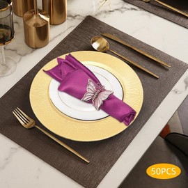 RENFANSHOP 50 PCS Round Charger Plates, Charger Plates Set, Reusable Serving Plates,12.99inche Dinner Plates for Dinner Wedding Party Event Table Setting Decoration (Gold)