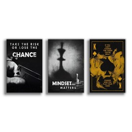 Set of 3 inspirational Wall art, Chalkboard motivational Wall art,Classroom Teens Bedroom Office,TAKE THE RISKOR LOSE THE,MINDSET Unframed 8x12in