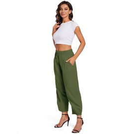 Womens Capri Yoga Pants Wide Leg Loose Comfy Lounge Cropped Capris with Pockets Dark Green Medium