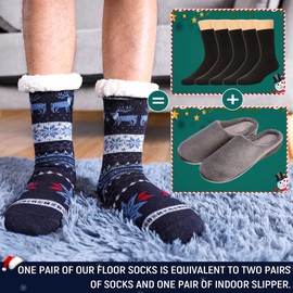 DoSmart Men's Winter Thermal Fleece Lining Knit Slipper Socks Christmas Non Slip Socks(Dark Blue)