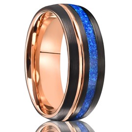 Concept Knight Tungsten Carbide Rings for Men Women 8mm Men's Engagement Wedding Bands Rose Gold Grooved Inlaid Blue Opal Matte Brushed, Tungsten Carbide, No Gemstone