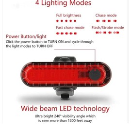2 pcs Red LED Bike Tail Light, Great Battery Life, 4 lighting modes, Easy to Install On Any Bike or Helmet, USB Rechargeable