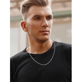 U7 Boy Silver Short Chain Necklace for Man Stainless Chains Plain Choker Mens Necklaces 14 Inch