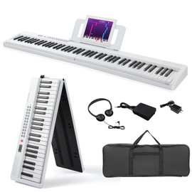 Ktaxon 88 Key Foldable Electronic Keyboard Piano, Semi-Weighted Electric Piano Digital Piano with Dual Bluetooth Mode, 1000 Rhythms, 1000 Tones and 50 Demos for Beginners Adults(White)