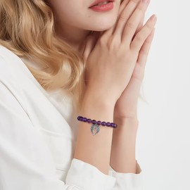 QWNHONEY Loss of Mother Sympathy Gifts Purple Beads Bracelet with Angle Wings Jewelry Gifts for Women A Piece of My Heart is in Heaven
