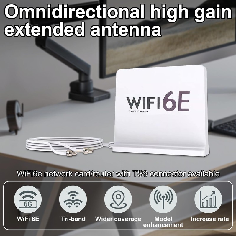 Tri-Band WiFi Antenna with 12dBi Gain and TS9 Connector –