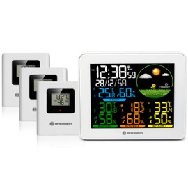 Bresser Colour weather station with 3 outdoor sensors, weather forecast, thermo-hygrometer, time, alarm function, range 80 m, max-min value memory