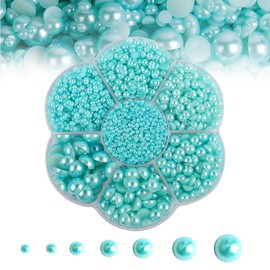 5600PCS Half Round Pearls Flatback Imitation Pearls for Crafts,7 Sizes for DIY Nails Art Crafting,Jewelry Making, Shoes,Cup,Phone Decoration (Lake Blue)