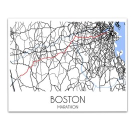 Boston Marathon Patriots' Day Running Race Map, Massachusetts, USA Aerial View Road Map Wall Art Decor - Unframed 11 x 14 Black & White Print - Trail Finisher Souvenir & Race Memory