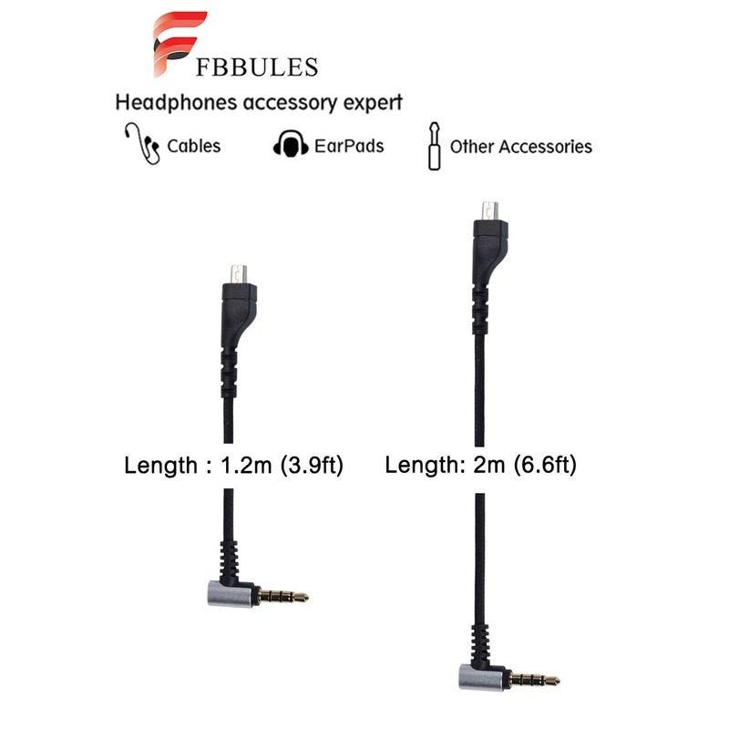 FBBULES 1.2m/2m Replacement Audio Cable Black Replacement Cable Arctis Pro