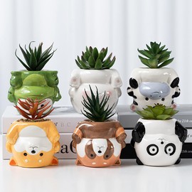 DIYOMR Cute Animal Planter Upside Down Ceramic Cartoon Succulent Pot Animals Shaped Small Flowerpot for Kid's Room Decoration Desktop Planting Ideas Creative Pen Holder - Plants Not Included (Frog)