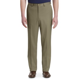 Oak Hill by DXL Men's Big and Tall Waist-Relaxer Pleated Microfiber Pants Dark Taupe 42 x 34