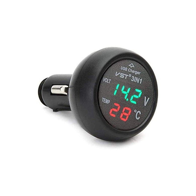 Origin VST3GR Compact In-Car Voltage Thermometer USB Charging Compatible with