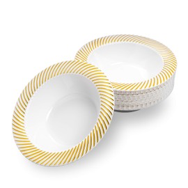 MATANA 20 White Plastic Bowls with Gold Rim, Soup Plates, Soup Bowls, Soup Bowls for Birthdays, Weddings & Parties, 350 ml - Reusable & Stable