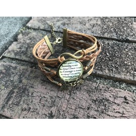 Serenity Prayer Leather Bracelet - Sobriety AA NA Jewelry for Women - Motivational Inspirational Addiction Recovery Gift - Sponsor or Sponsee, 8 Inch