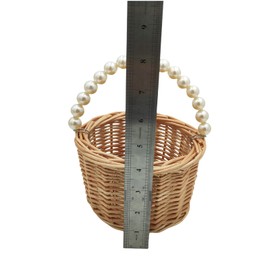 Rustic Wicker Rattan Wedding Flower Girl Baskets,Woven Rattan Storage Basket with Pearl Handles,Woven Eggs Candy Basket for Wedding Home Garden Decor (H - 2PCS)