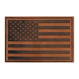 American Flag Morale Patch | Premium Leather, Strong Hook Backing, Attach to Hats, Jeans, Vest, Coat | 2x3 in | Brown | by Pull Patch