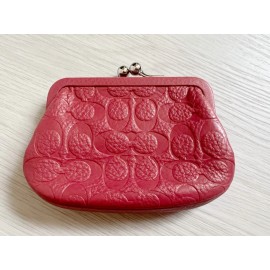 COACH F63358 SIGNATURE EMBOSSED PEBBLE LEATHER FRAMED COIN PURSE NEW WITH TAGS