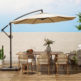 wikiwiki 10ft Patio Umbrellas Offset Outdoor Umbrella Cantilever Hanging Umbrellas w/Infinite Tilt, Fade Resistant Waterproof RECYCLED FABRIC Canopy & Cross Base, for Yard, Garden & Deck, Cream Beige