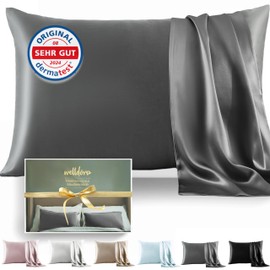 Welldora 100% Silk Cushion Cover, 40 x 80 cm, High Weight: 22 Momme, Ideal for Skin and Hair, Highest Grade 6A & YKK, Certified in Switzerland, Oeko-Tex* Silk Pillowcase, Slate Grey