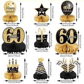 9 Pieces 60th Birthday Decoration 60 th Birthday Centerpieces for Tables Decorations Cheers to 60 Years Honeycomb Table Topper for Men and Women Sixty Years Party Decor Supplies