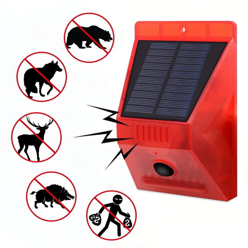 Lancoon Solar Alarm Strobe Light with Remote Control Motion Sensor