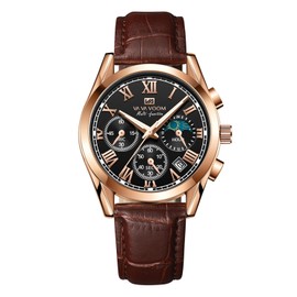 Hannah Martin Men's 6 Hand Multi Function Watch with Date Display Luminous Hands Waterproof Strap Leisure Watch, VA-2751-H-FK