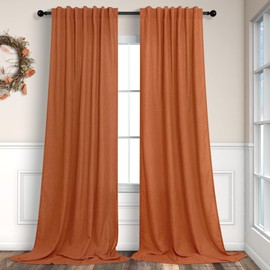 Pitalk Burnt Orange Curtains 84 Inch Length for Living Room 2 Panels Back Tab Pocket Flax Linen Drapes Light Filtering Semi Sheer Boho Curtain for Bedroom Bohemian Farmhouse Decor Rust Copper Brown