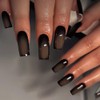 SXVME Uñas postizas largas cuadradas con degradado en marrón ruborizado