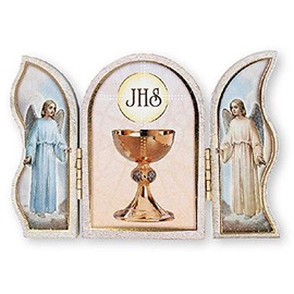 The Healing Corner First Holy Communion Wood Plaque Triptych Gold Foil Highligths Communion Boys Girls