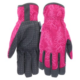 MUD Everyday Women's Synthetic Leather Palm with Silicone Dotted Grip Garden Gloves, Enhanced Grip, Reinforced Fingertips, Comfortable Backing, Floral Magenta, Small/Medium (MD52011MF-WSM)