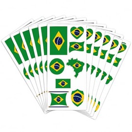 Set de 90 Tatuajes Temporales de Brasil para Aficionados - 10 Hojas de 6.8x12cm de la Bandera Brasileña, Accesorios de Animación para Fútbol y Eventos