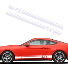 nuoozy Car Side Skirt Vinly Decals Auto Body Side Sports Racing Stripe Graphic Stickers Exterior DIY Modified Decoration Accessories NJ013 Compatible with Ford Mustang White (2Pcs)