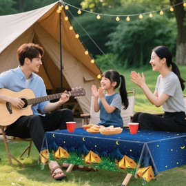 TJYJOY 4 Pack Camping Tablecloth Campfire Theme Birthday Party Table Cloth Camp Party Decorations Nature Hunting Table Covers for Forest Adventure Picnic Hiking Camping Parties Supplies 51 x 86 IN