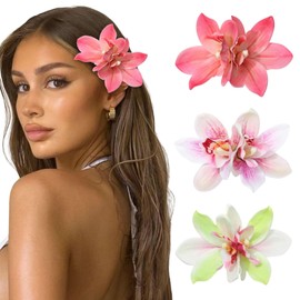 BelleVive Pack of 3 Hawaiian Flower Hair Clips for Women Orchid Blossom Hair Clips with Artificial Flowers Hair Clips with Hibiscus Flowers for Wedding Bridal Bouquets
