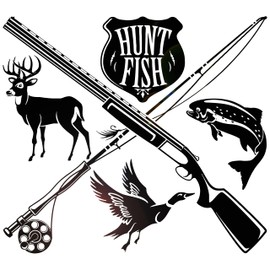 Vinyl Wall Decal Hunter Hunting Fishing Hobby Rod Gun Stickers Mural Large Decor (g5695) Black