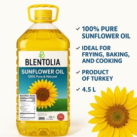 Blentolia 100% Pure Sunflower Oil – 4.5L | Non-GMO, Light Taste, High Smoke Point | Ideal for Frying, Cooking & Baking | Product of Turkey