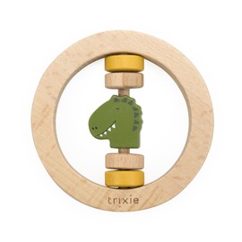Trixie Wooden Round Rattle - Mr. Dino - FSC-Certified Wood - BPA-Free Baby Rattle - Safe, Durable, and Easy-to-Grasp Design for Infants