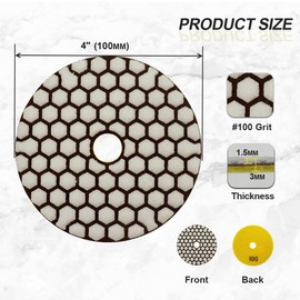 SANLEETEK Dry Diamond Polishing Pads 4"/100mm - 8pcs Grit 100 Polish Pad Kit for Granite Marble Artificial Stone Quartz for Angle Grinder