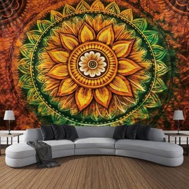 Wall Hanging Decor Tapestry Trippy Hippie Mandala Bohemian Hippy Floral Design Aesthetic Indian Tapestry Cool Colorful Tapestries for Bedroom Living Room Party Ceiling Outdoor