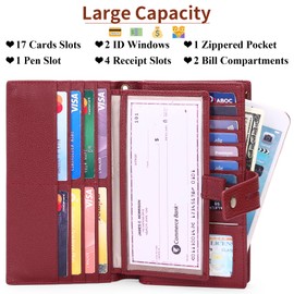 SENDEFN Women's Wallet Large Capacity RFID Blocking Leather Wallets Cards Organizer with Checkbook Holder