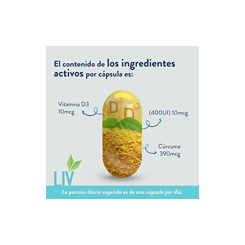 Liv Nutrition Vitamina D3 Suplemento alimenticio a base de Crcuma,