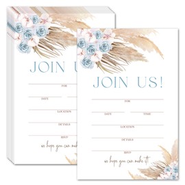 LETUROIA 25 Join Us Invitations with Envelopes, Boho Blue Floral Invites Cards for Wedding Reception Bridal or Baby Shower Engagement and Birthday Party Invitations 4 x 6 Invites - 09