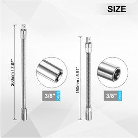 sourcing map 1/4" Drive Flexible Extension Bar Set 6" 8" Chrome Vanadium Steel Extra Long Square Socket Extension Bar Drive Socket Driver Handle for Loosening and Tightening Silver 2pcs