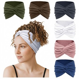 Luuao Stretchy Wide Headbands for Women - 6 Pcs Non Slip, Soft Twist Knotted Hair Bands for Yoga Workout (6 Color3)