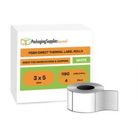 PSBM Direct Thermal Labels, 3x5 Inch, 4 Rolls, 1190 Labels/Roll, 3 Inch Core, Perforated, Works with Zebra, Sato, Datamax, Intermex, Honeywell and Many Other Label Printers