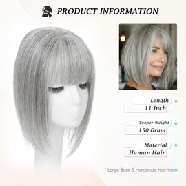JANATOUCH Hair Toppers for Women With Thinning Hair Silver Gray Color 11 Inches Topper Real Human Hair for Solve HairLoss Add Volume